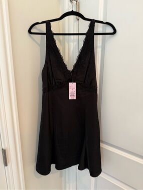 wild fable Black Lace-Trim Slip Chemise